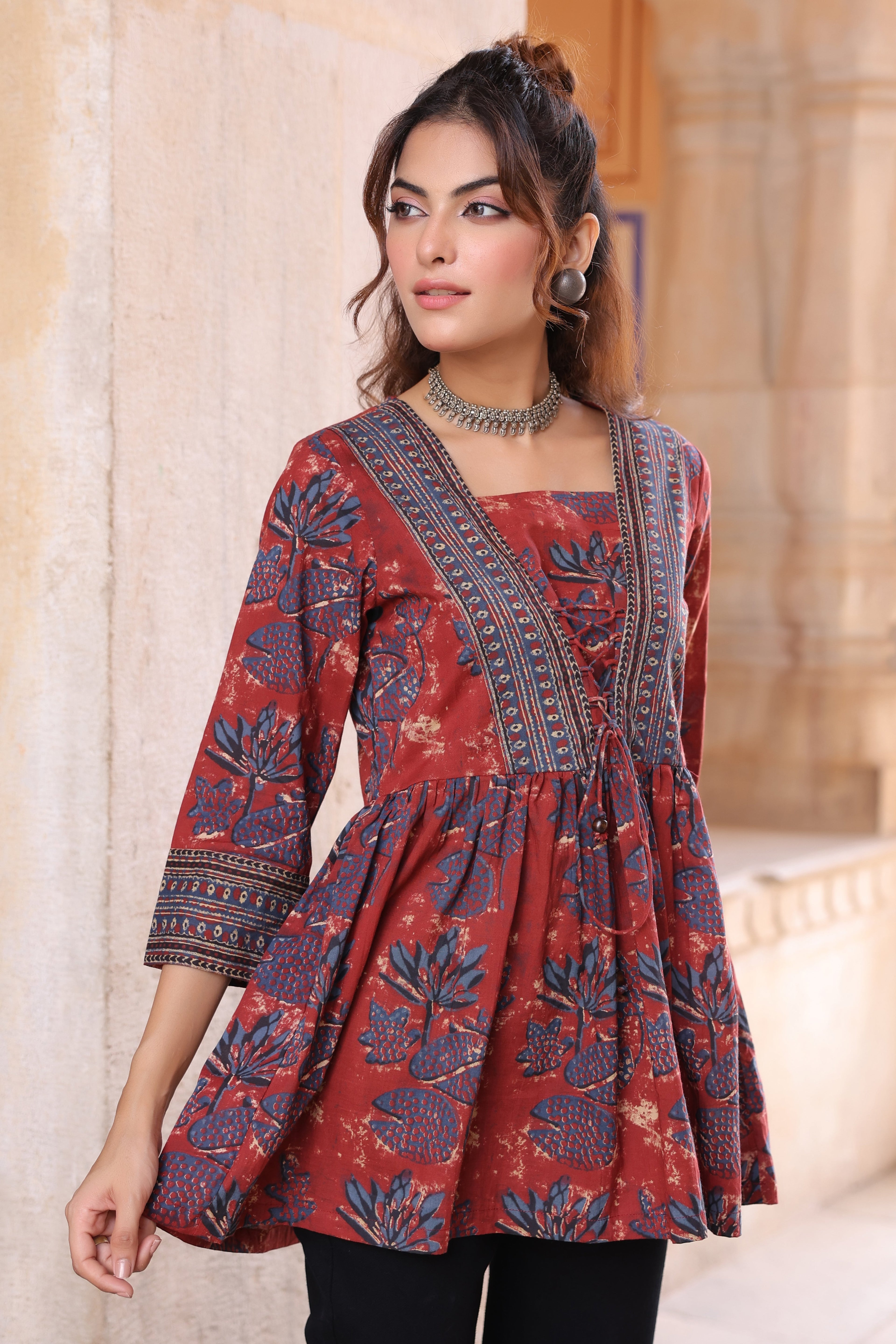 Floral Print Cotton Empire Top