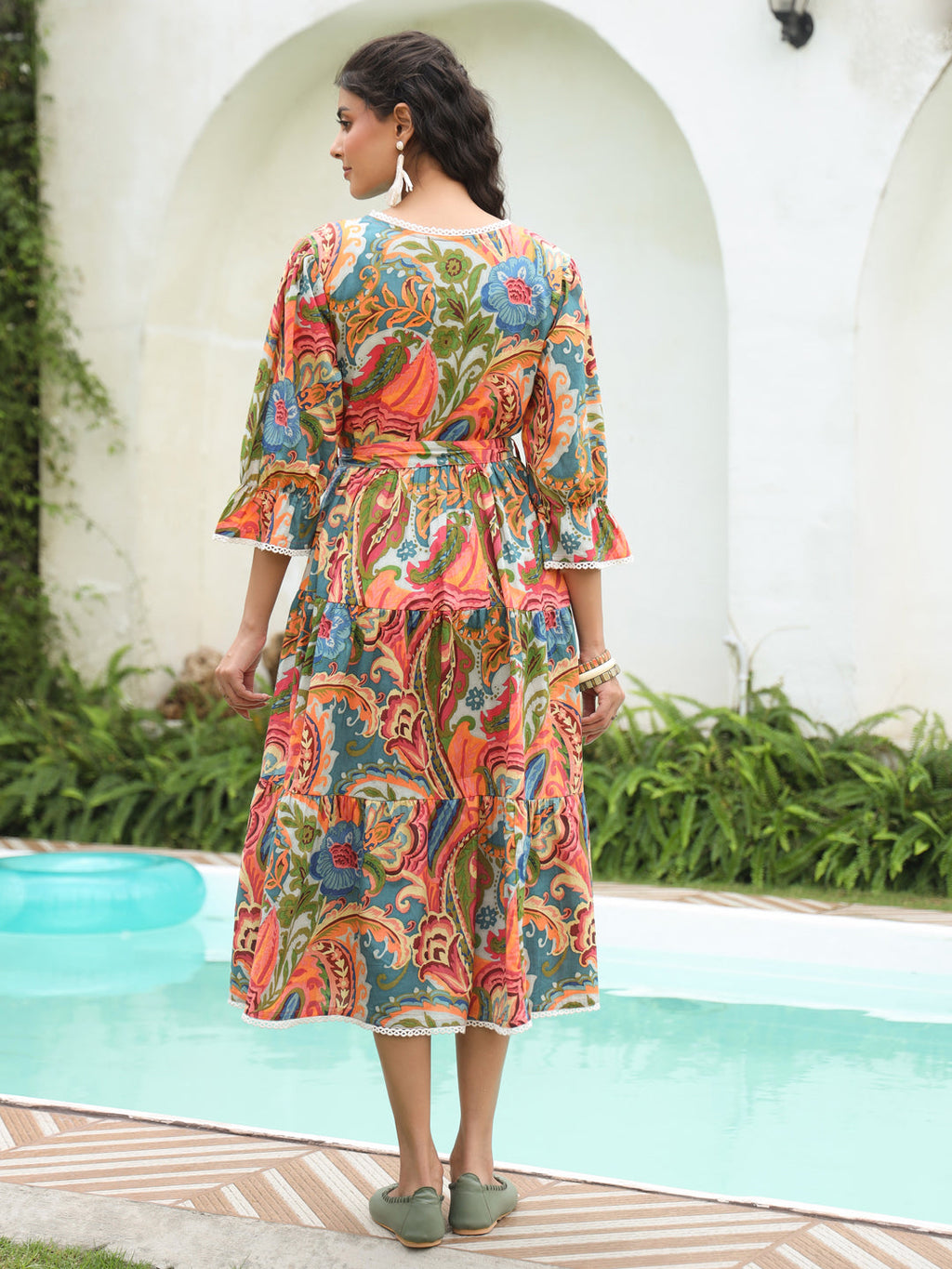 Women Ethnic Motifs Printed V-Neck Fit and Flare Ethnic Dress