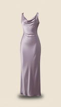Lavender Mist Silk Draped Gown