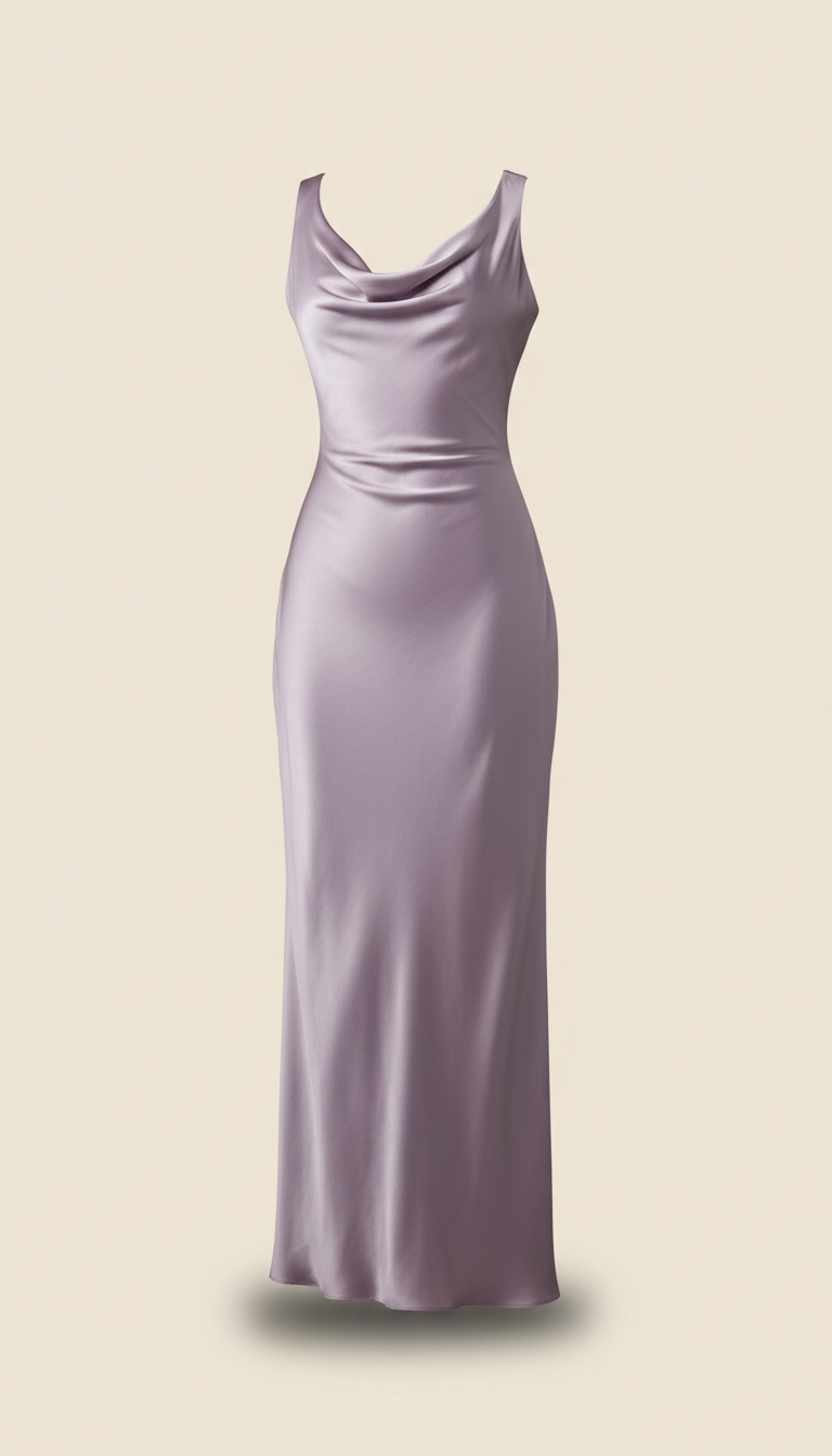Lavender Mist Silk Draped Gown