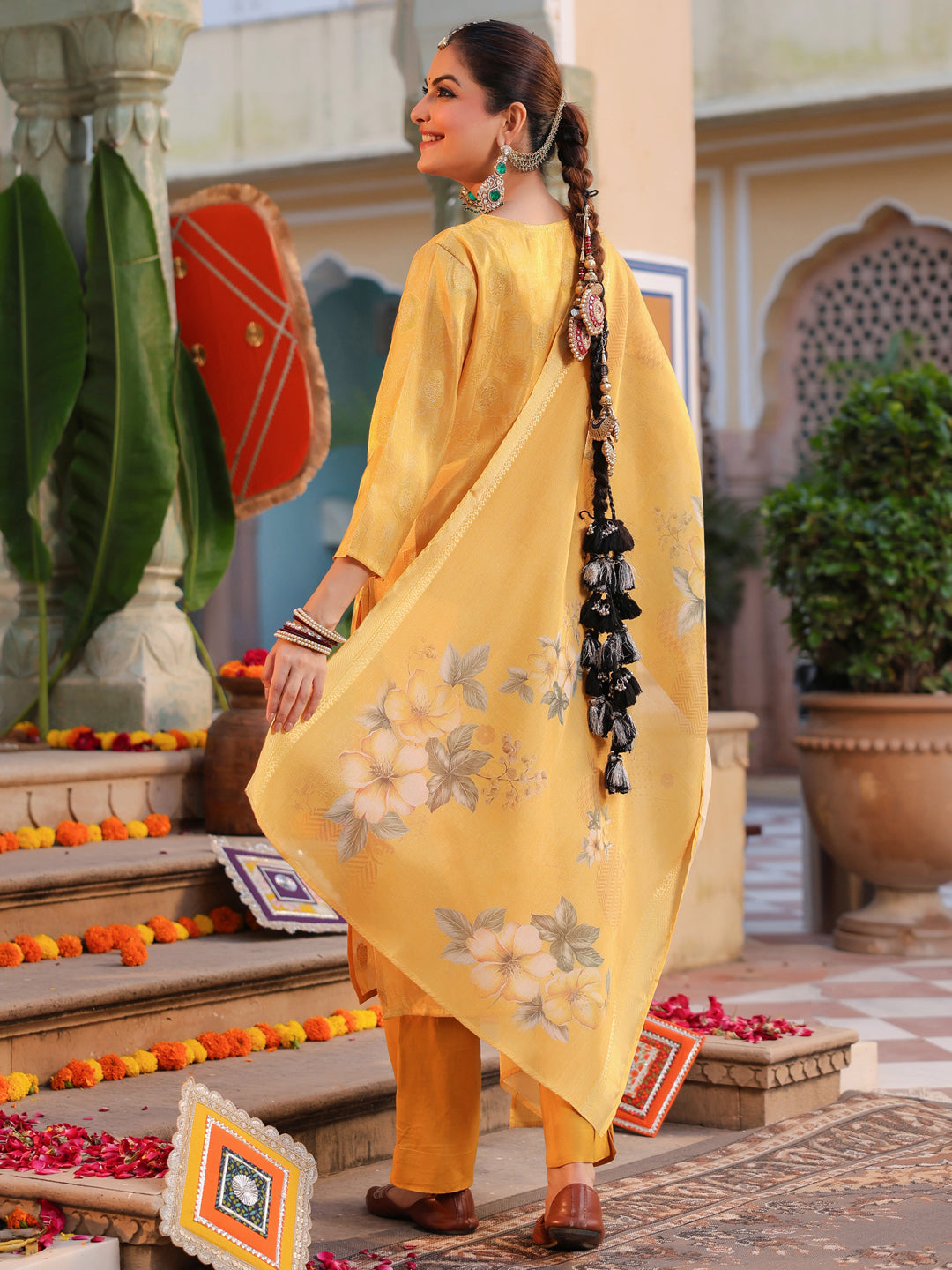 Women Ethnic Motifs Regular Pure Cotton Kurta with Trousers & With Dupatta