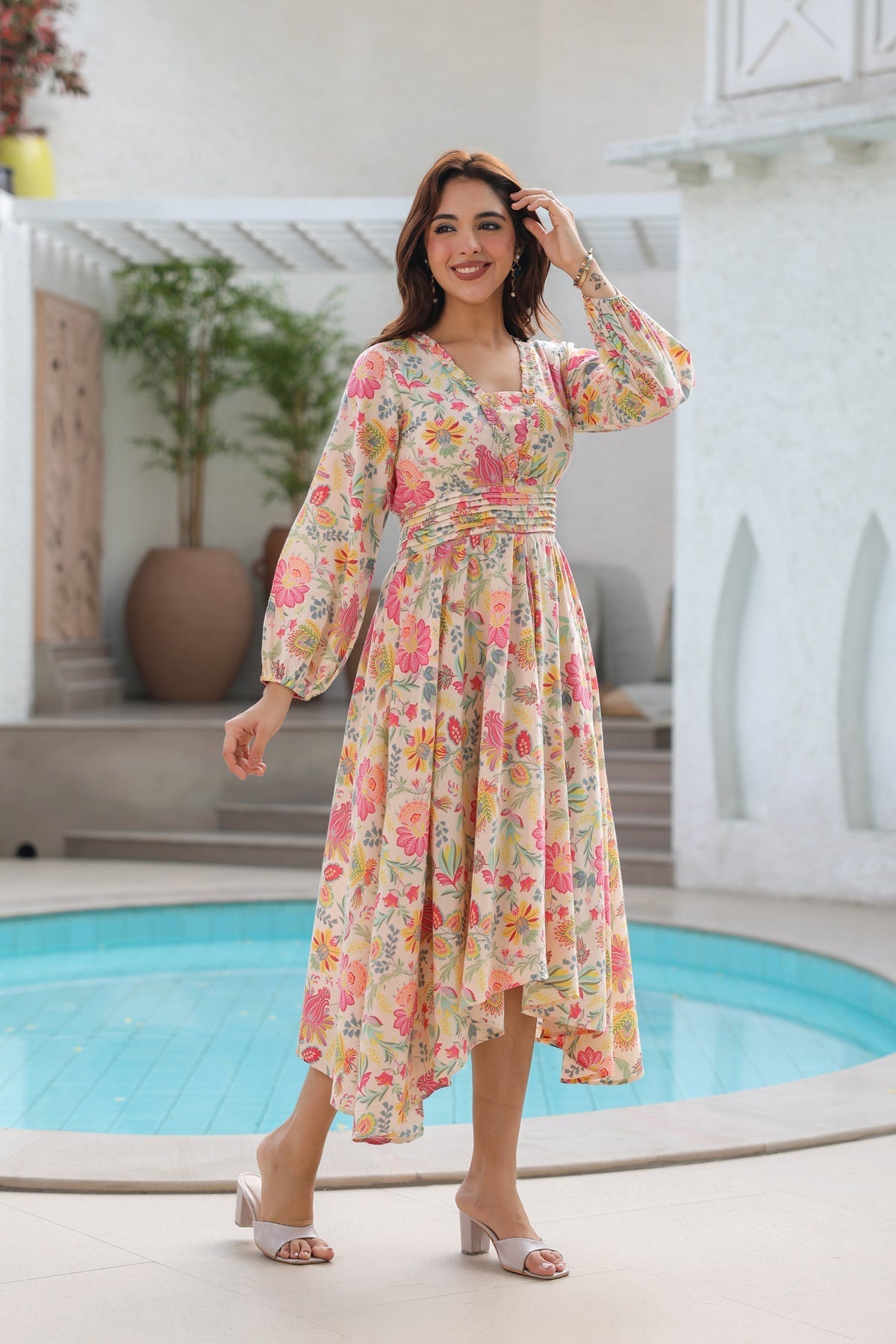 Printed Pure Cotton A-Line Midi Dress