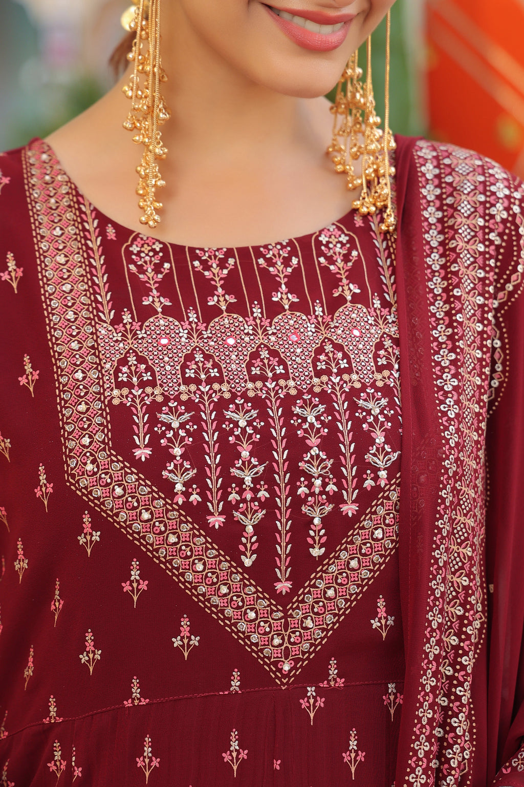 Women Ethnic Motifs Printed Beads and Stones Kurta with Trouser & Dupatta