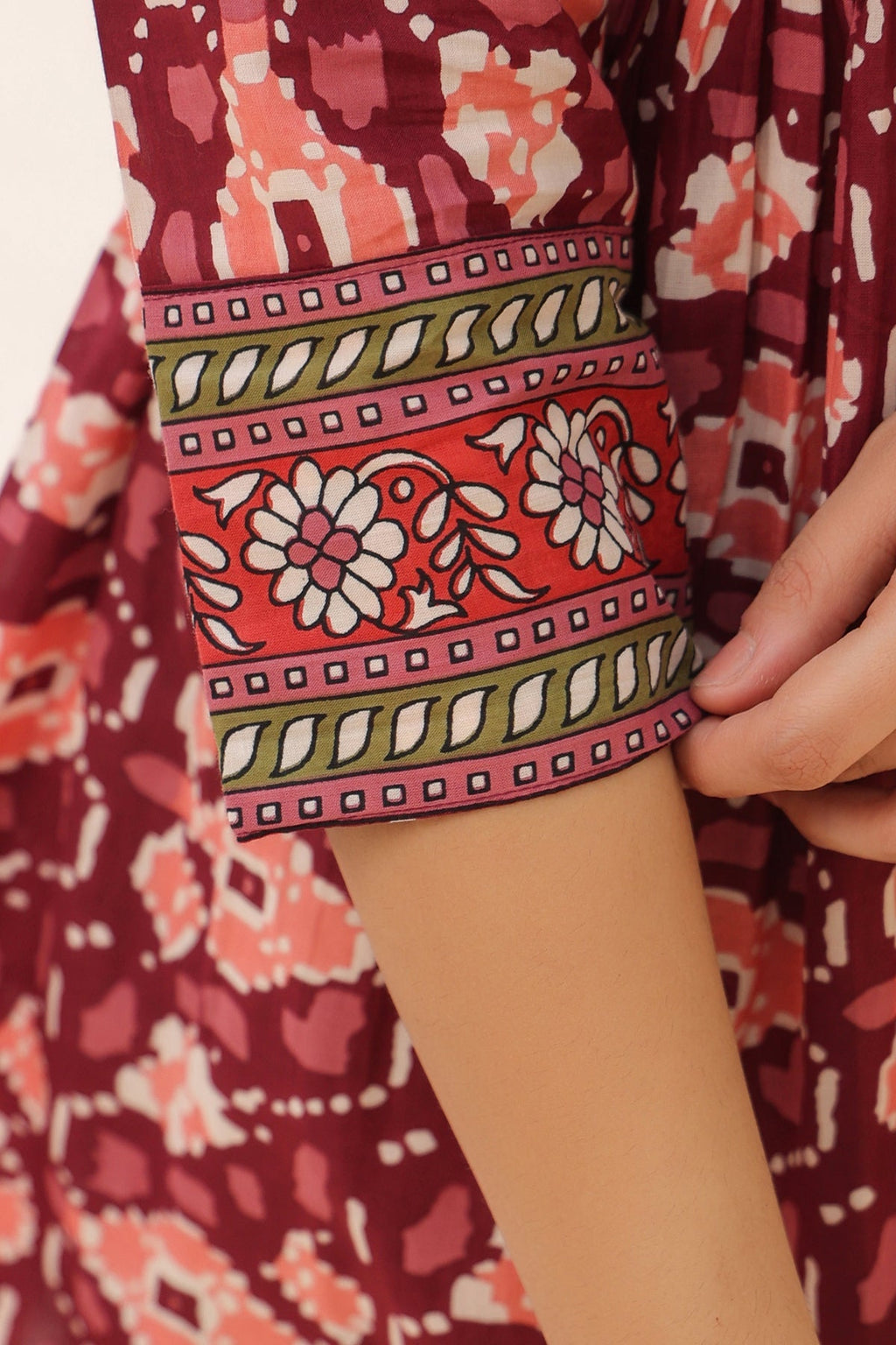 Abstract Printed V-Neck Cotton Top
