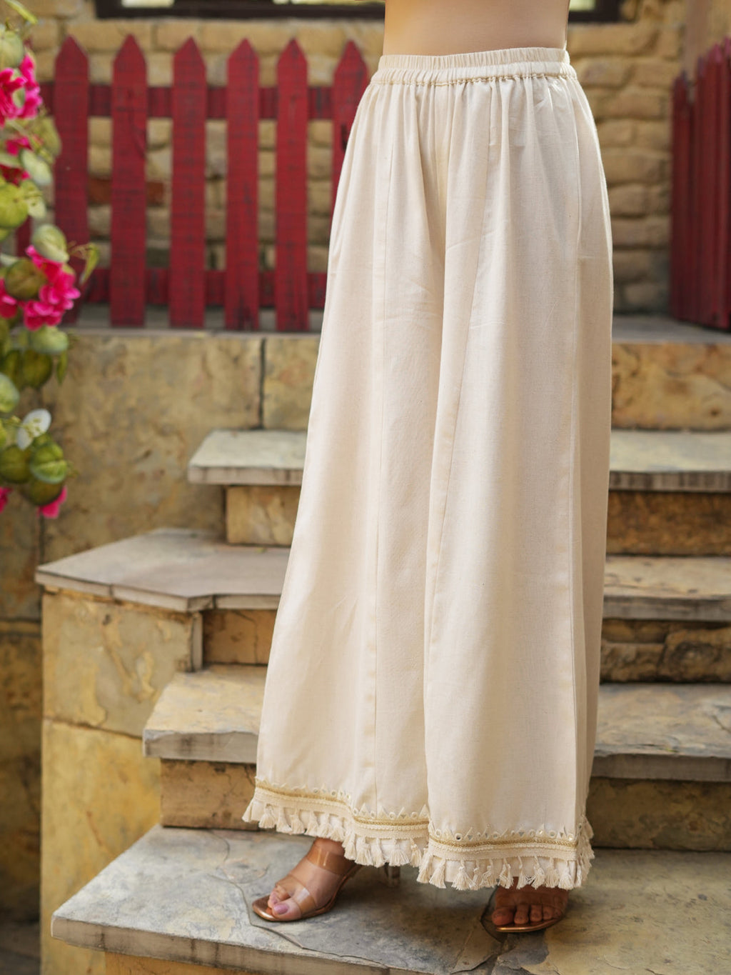 Women Hem Design Pure Cotton Flared Palazzos