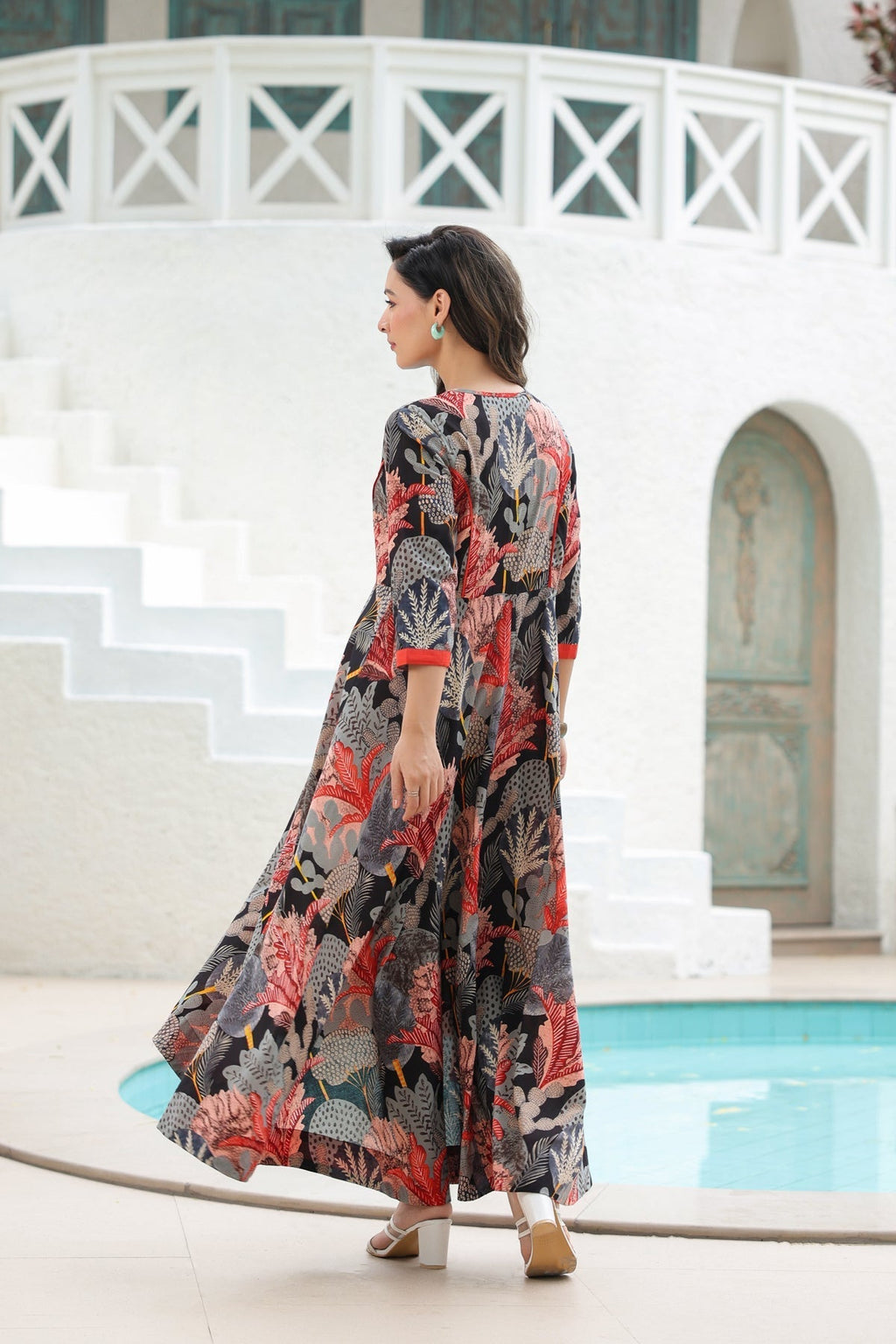 Tropical Printed Pure Cotton Maxi Ethnic Dresses