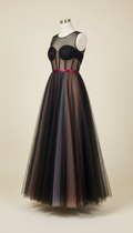 Midnight Black Tulle-Panel Evening Gown
